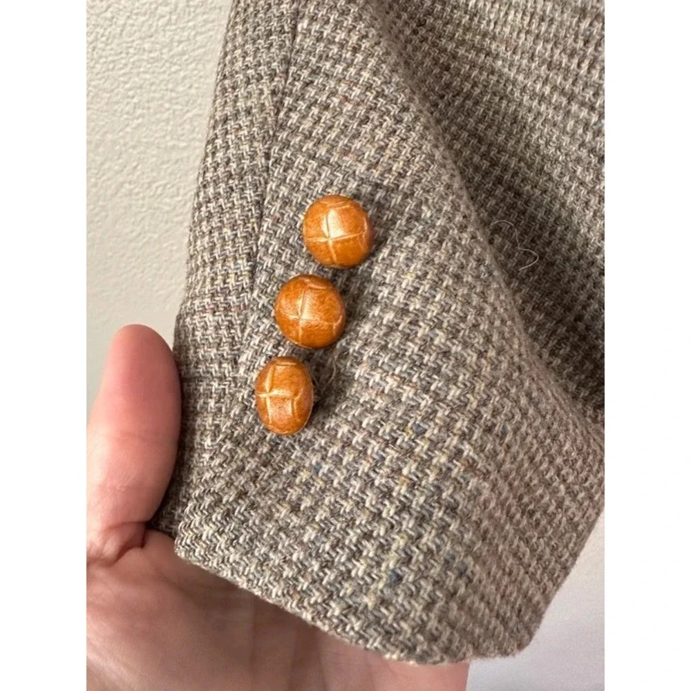 Harrocks Tweed Mens 40 Brown Houndstooth Wool Blazer Sport Coat Academia Preppy